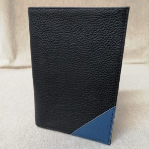 Portefeuille en cuir noir, triangle bleu