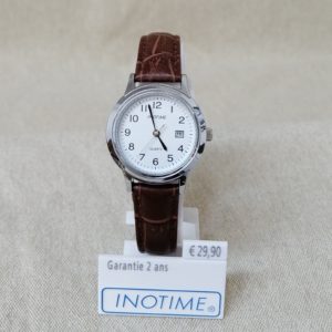 Montre Inotime – Cadran rond métal, bracelet marron